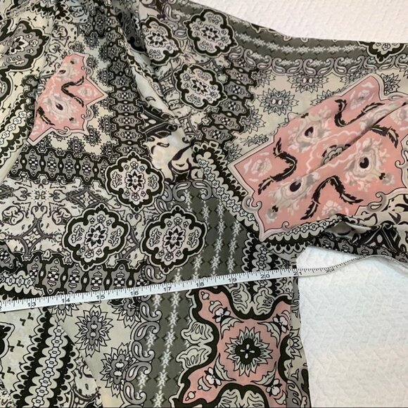 tahari Multi-Patterened Tunic Kimono Flowy Women's Pink/Grey Size L-XL - Picture 8 of 9